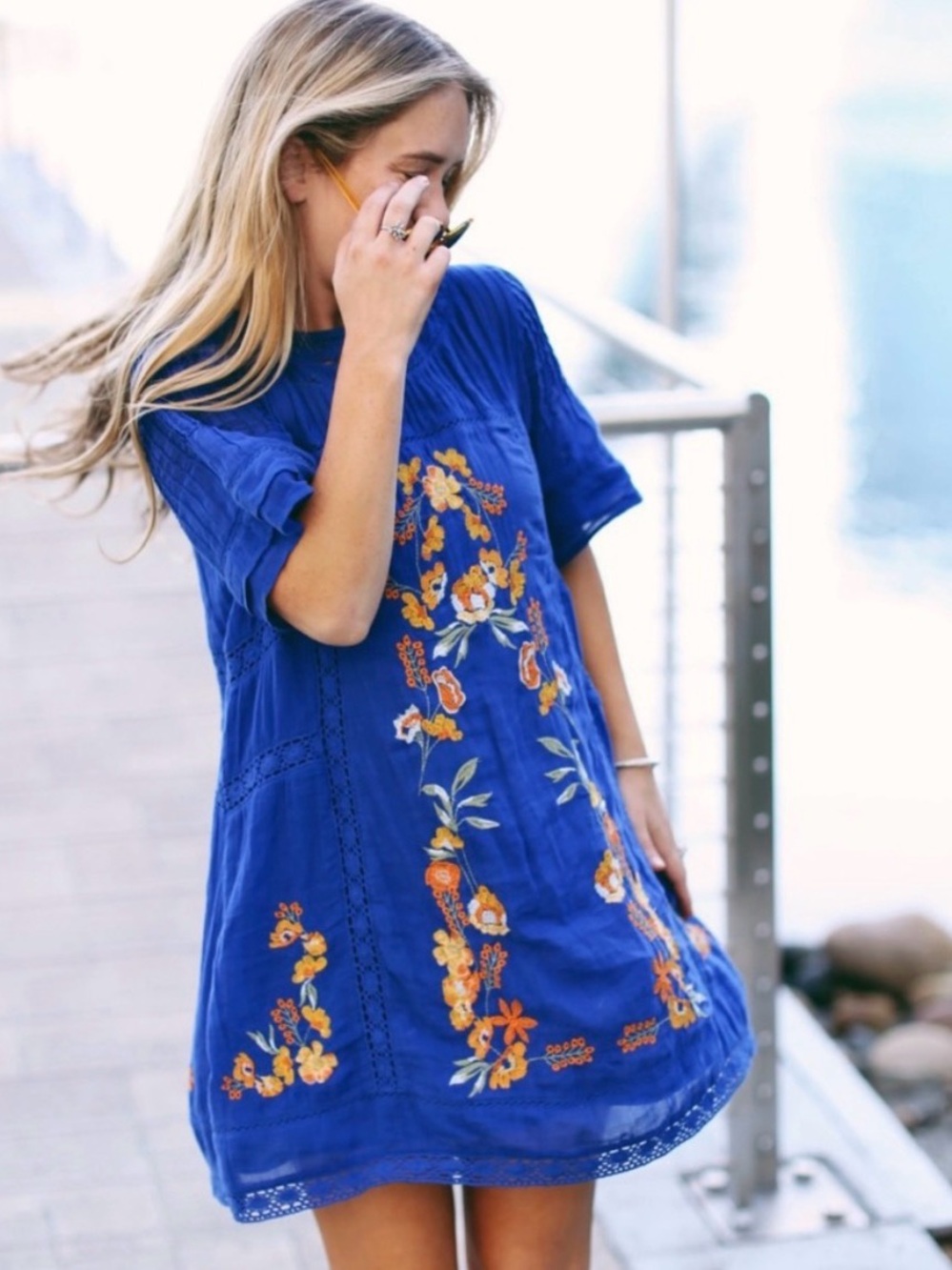 Free People Royal Blue Embroidered Mini Dress